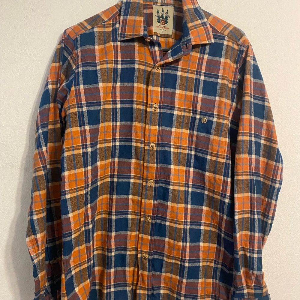 Kiel James Patrick Orange and Blue Plaid Shirt